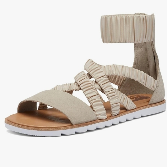 Sorel Ella II Ankle Strap Sandals Women’s Size 7 Ruched Taupe Gray - Picture 1 of 6